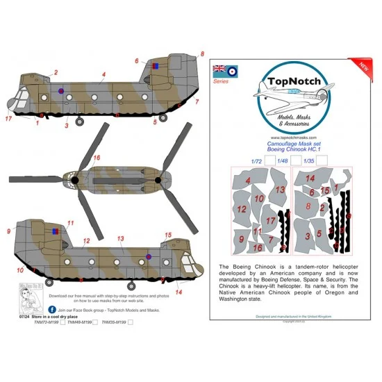TopNotch 48-M199 1/48 Boeing Chinook HC.1 Camouflage Mask