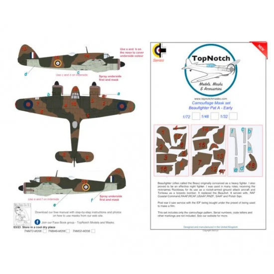 TopNotch 48-M206 1/48 Beaufighter Pattern A Early Camo Masks