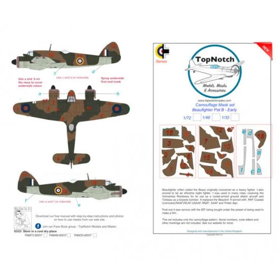 TopNotch 48-M207 1/48 Beaufighter Pattern B Early Camo Masks