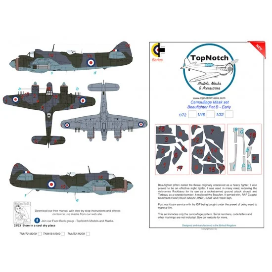 TopNotch 72-M209 1/72 Beaufighter Mid/Late Pattern B Camo Masks