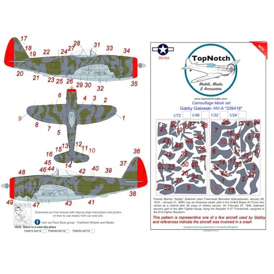 TopNotch 48-M218 1/48 P-47 Gabby Gabreski HV-A "226418" Camo Masks