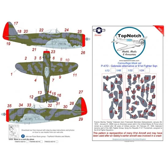 TopNotch 72-M219 1/72 P-47 Gabby Gabreski- alternative or 61st Fighter Sqn Camo Masks