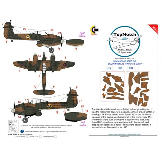 TopNotch 48-M220 1/48 Westland Whirlwind "Early" Camo Masks