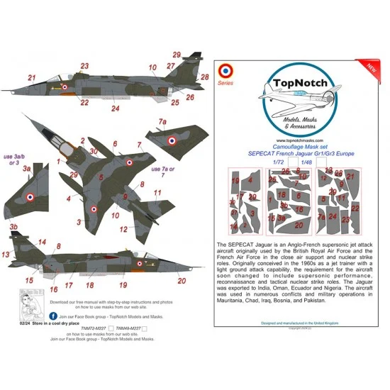 TopNotch 48-M227 1/48 SEPECAT French Jaguar Gr1/Gr3 Europe Camouflage Mask