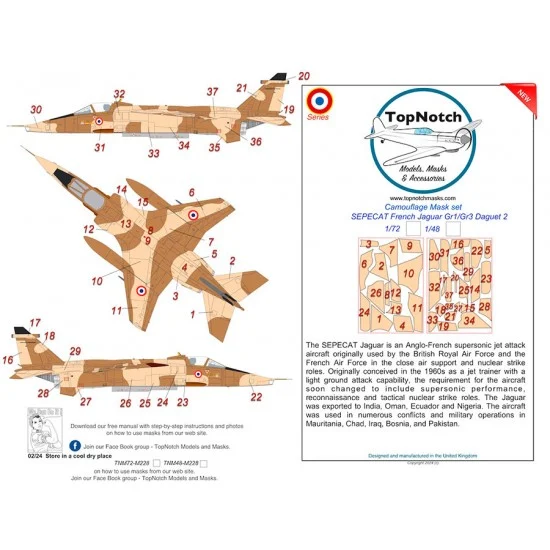 TopNotch 48-M228 1/48 SEPECAT French Jaguar Gr1/Gr3 Daguet 2 Camouflage Mask