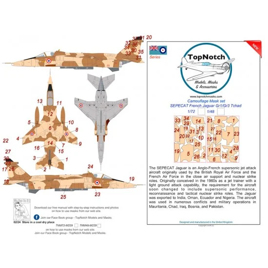 TopNotch 48-M229 1/48 SEPECAT French Jaguar Gr1/Gr3 Tchad Camouflage Mask
