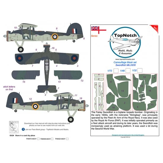 TopNotch 48-M231 1/48 Fairey Swordfish Mk.I/II/III Camouflage Mask