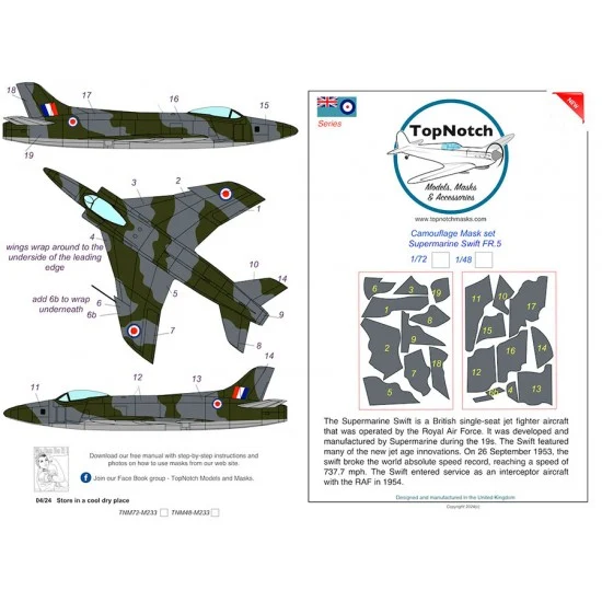 TopNotch 48-M233 1/48 Supermarine Swift FR.5 Camouflage Mask