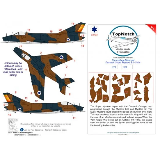TopNotch 48-M234 1/48 Dassault Super Mystere B2 -Sa'ar Camouflage Mask