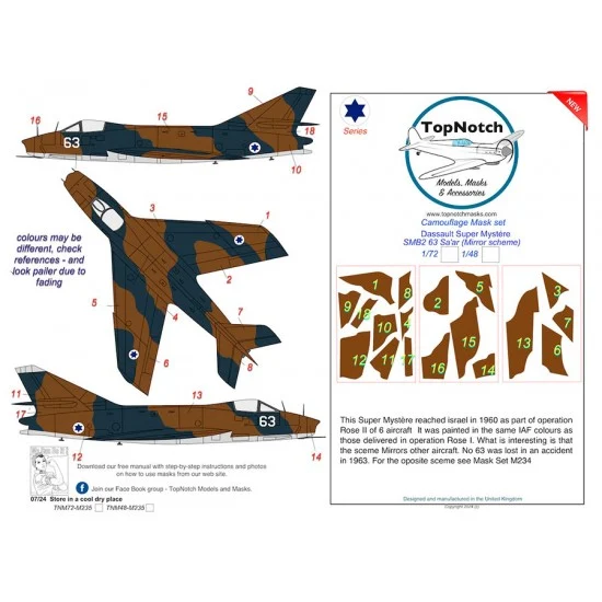 TopNotch 48-M235 1/48 Dassault Super Mystere SMB2 63 (Mirror) Camouflage Mask