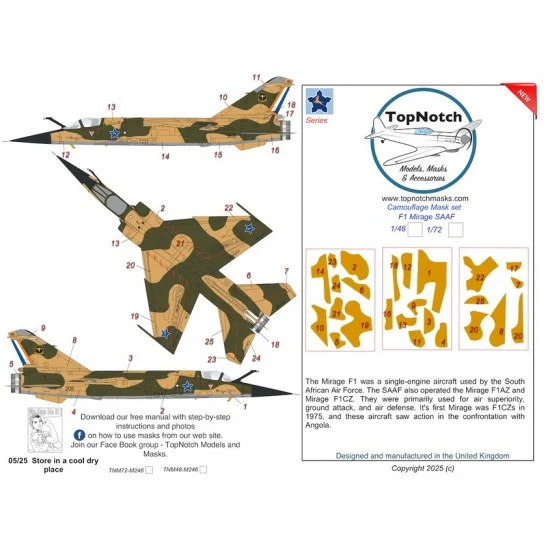 TopNotch 48-M246 1/48 M246 F1 Mirage SAAF Camouflage Mask set