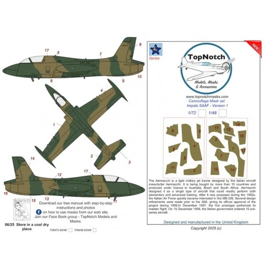 TopNotch 72-M248 1/72 Impala SAAF Camouflage Mask set Version 1
