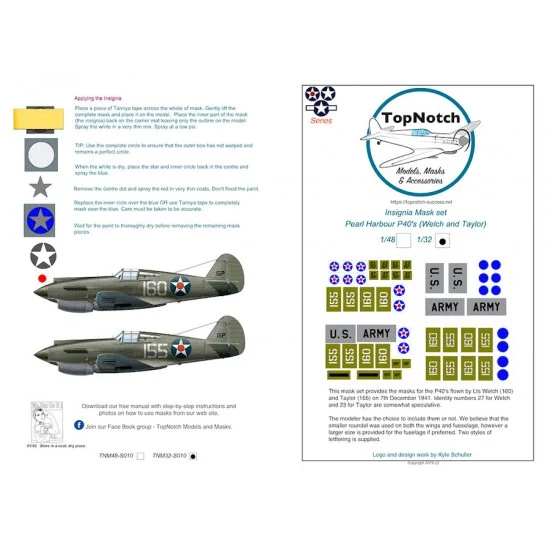 TopNotch 48-S010 1/48 Pearl Harbour - P40 (Welch and Taylor) Masks [Special Edition]