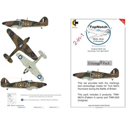 TopNotch 24-X001 1/24 Hurricane Mk1 Tom Neil 249 Sqn Markings and Camouflage Masks