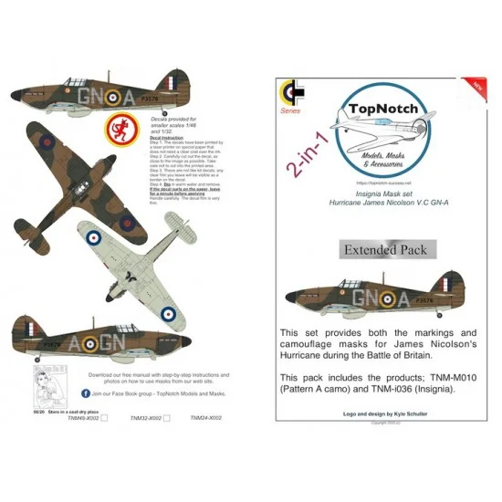 TopNotch 24-X002 1/24 Hurricane James Nicolson VC Markings and Camouflage Masks