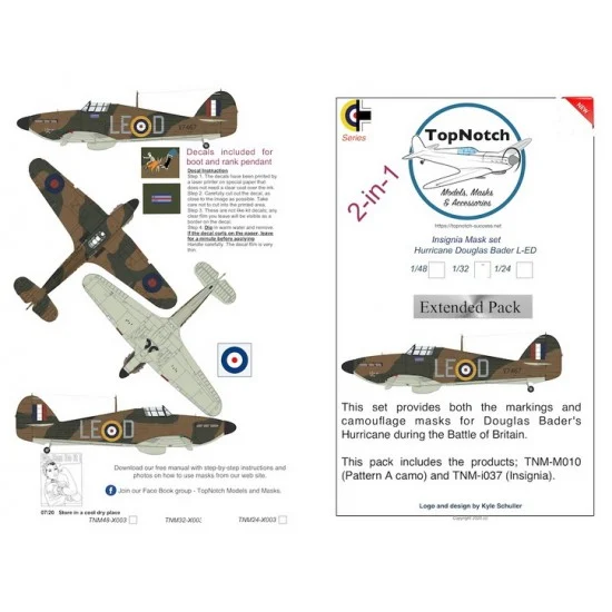 TopNotch 24-X003 1/24 Hurricane Doulgas Bader L-ED Markings and Camouflage Masks