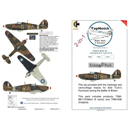 TopNotch 48-X004 1/48 Hawker Hurricane - Robert Stanford Tuck DT-A Markings and Camouflage Masks