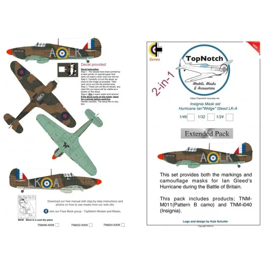 TopNotch 24-X006 1/24 Hurricane Ian ''Widge'' Gleed L-KA Markings and Camouflage Masks