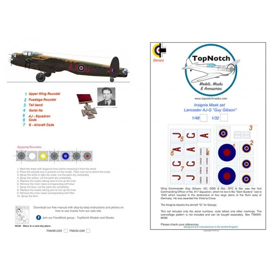 TopNotch 72-i026 1/72 Lancaster AJ-G Guy Gibson Insignia Masks