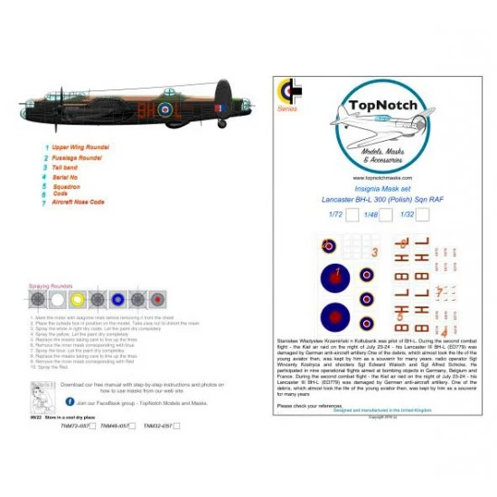 TopNotch 72-i057 1/72 Lancaster BH-L 300 (Polish) SQN RAF Insignia Masks