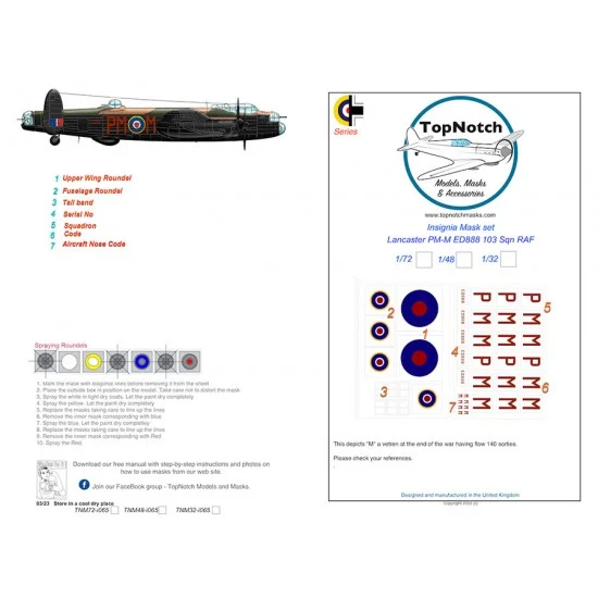 TopNotch 72-i065 1/72 Lancaster PM-M 103 Sqn Insignia Masks