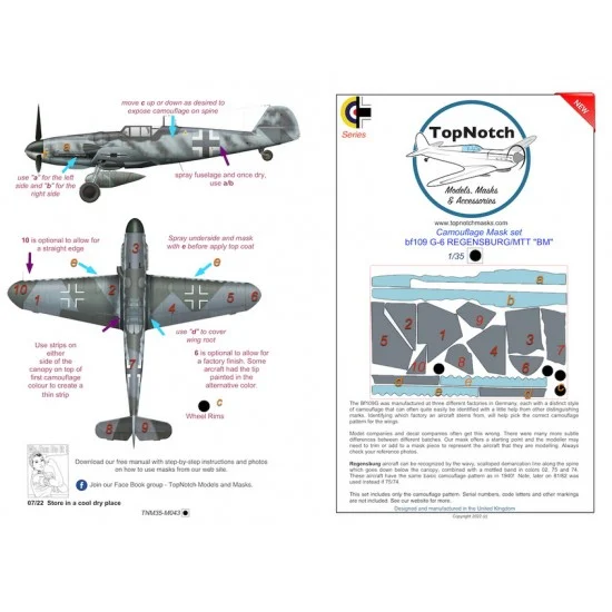 TopNotch 35-M043 1/35 Bf109 G6 MTT BM Camouflage Pattern Masks