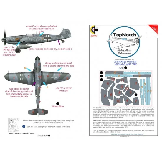 TopNotch 35-M044 1/35 Bf109 G6 WNF BM Camouflage Pattern Masks