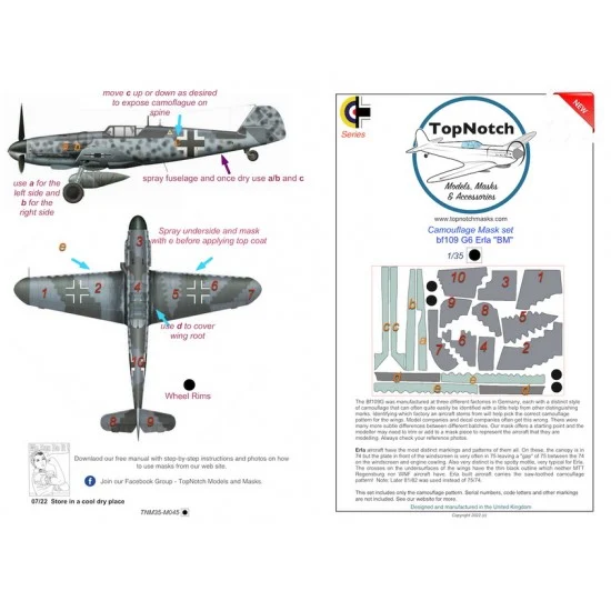 TopNotch 35-M045 1/35 Bf109 G Erla Camouflage Pattern Masks