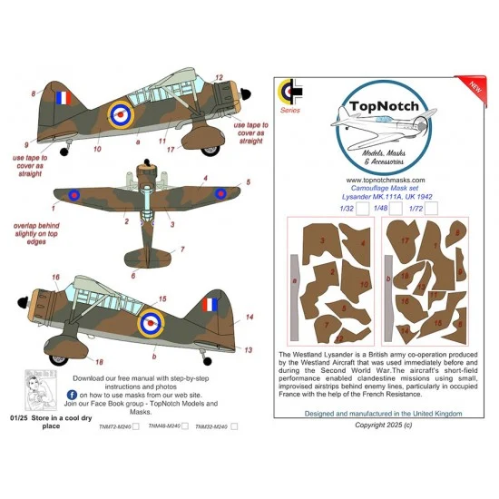 TopNotch 48-M240 1/48 Lysander MK III Camo Masks