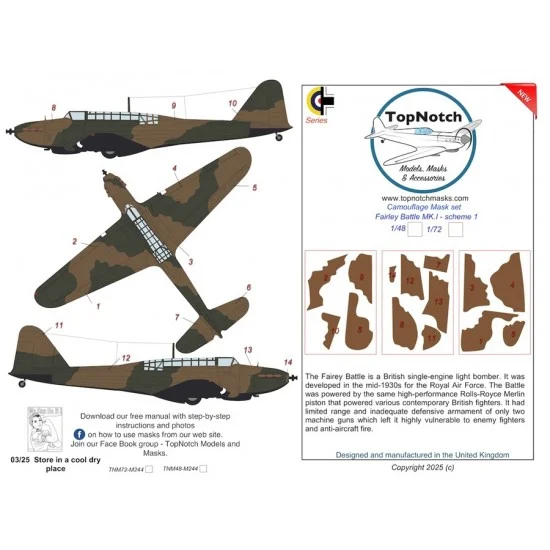 TopNotch 48-M244 1/48 Fairley Battle Mk.I Scheme 1 Camo Masks