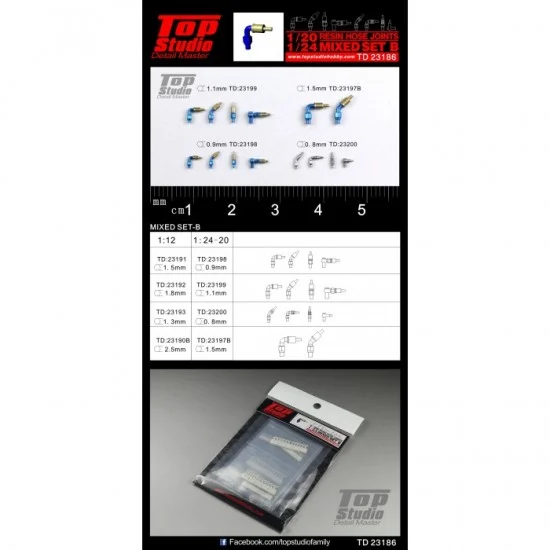 Top Studio TD23186 1/20, 1/24 Hose Joints Mixed Set B (resin) - Model Cars