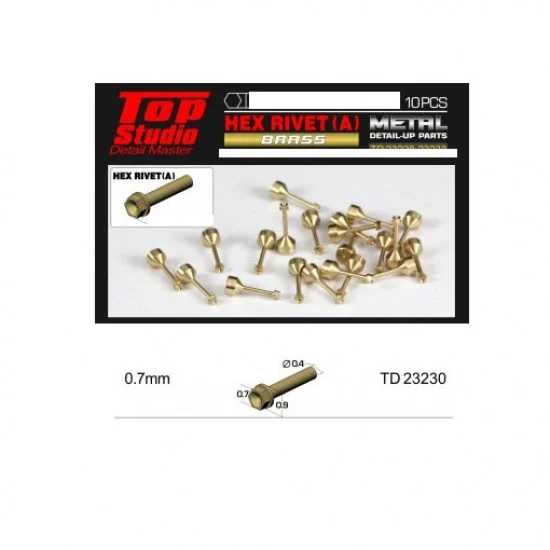 Top Studio TD23230 0.7mm Hex Rivets Ver. A #Brass (10pcs) - Hobby Tools & Supplies