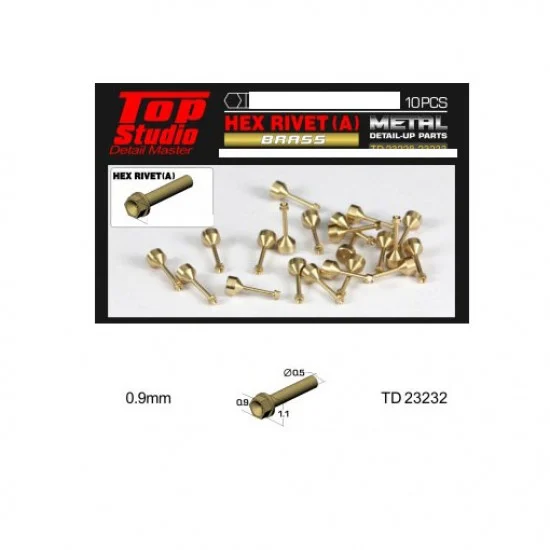 Top Studio TD23232 0.9mm Hex Rivets Ver. A #Brass (10pcs) - Hobby Tools & Supplies