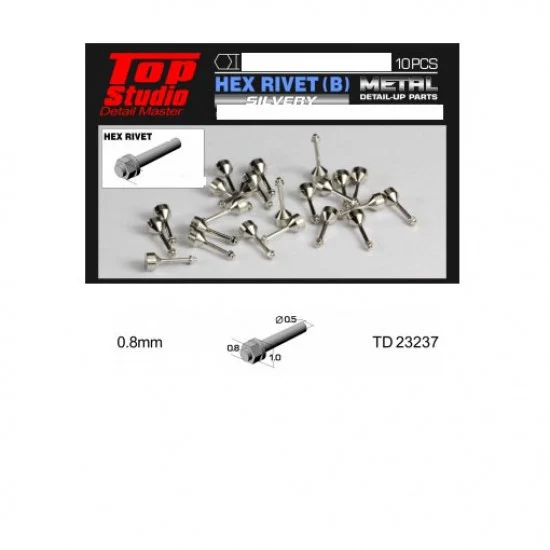 Top Studio TD23237 0.8mm Hex Rivets Ver. B #Silvery (10pcs) - Hobby Tools & Supplies