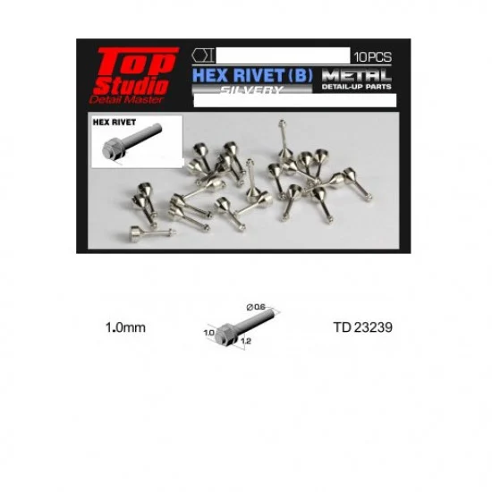 Top Studio TD23239 1.0mm Hex Rivets Ver. B #Silvery (10pcs) - Hobby Tools & Supplies
