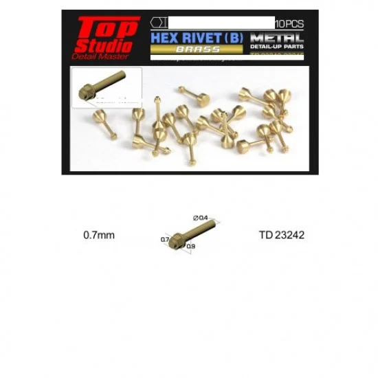 Top Studio TD23242 0.7mm Hex Rivets Ver. B #Brass (10pcs) - Hobby Tools & Supplies