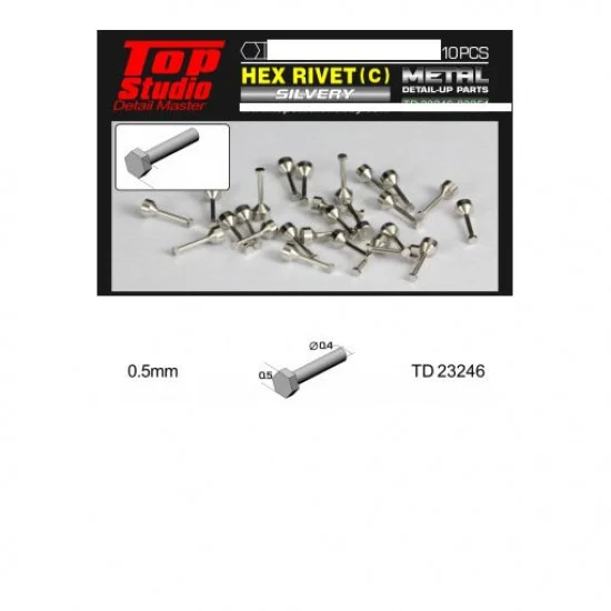 Top Studio TD23246 0.5mm Hex Rivets Ver. C #Silvery (10pcs) - Hobby Tools & Supplies