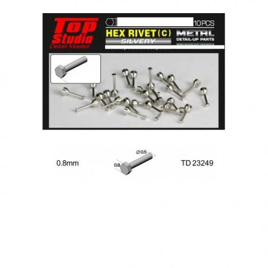 Top Studio TD23249 0.8mm Hex Rivets Ver. C #Silvery (10pcs) - Hobby Tools & Supplies