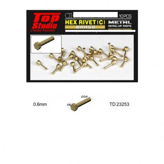 Top Studio TD23253 0.6mm Hex Rivets Ver. C #Brass (10pcs) - Hobby Tools & Supplies