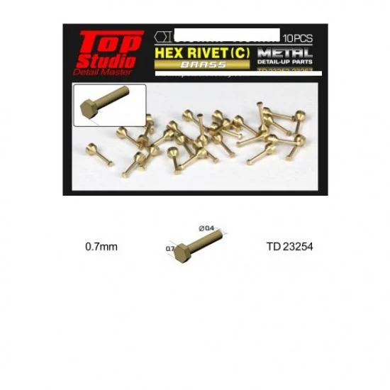 Top Studio TD23254 0.7mm Hex Rivets Ver. C #Brass (10pcs) - Hobby Tools & Supplies