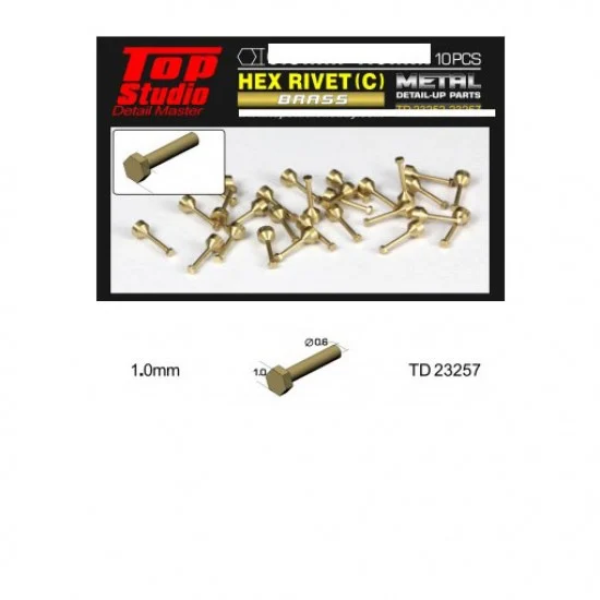 Top Studio TD23257 1.0mm Hex Rivets Ver. C #Brass (10pcs) - Hobby Tools & Supplies