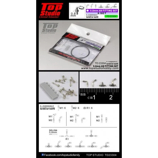 Top Studio TD23304 0.8mm AN Fitting (6 sets) - Model Cars