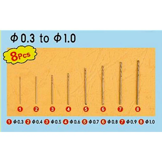 Trumpeter 09954 Twist Drilling Auger Bits Set 1 (8pcs, Diameter: 0.3mm-1.0mm)