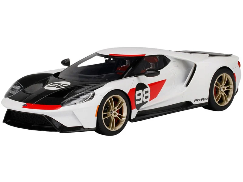 2021 Ford GT #98 White with Black Hood "Heritage Edition" 1/18 Model Car by Top Speed - Ford Models