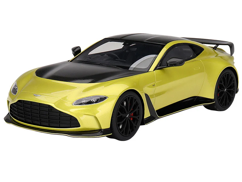 2022 Aston Martin V12 Vantage RHD (Right Hand Drive) Cosmopolitan Yellow with Black Hood and Top 1/18 Model Car by Top Speed - Aston Martin Models