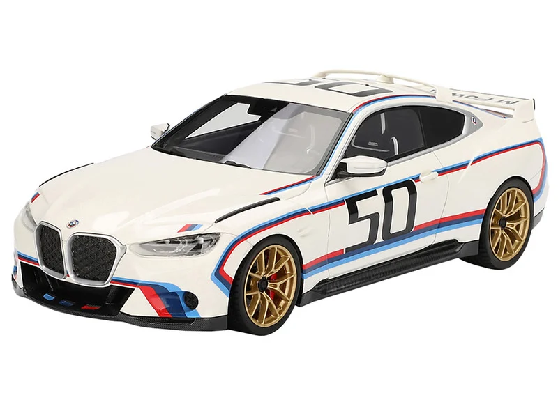 BMW M4 3.0 CSL #50 White with Blue and Red Stripes 1/18 Model Car by Top Speed - BMW Models