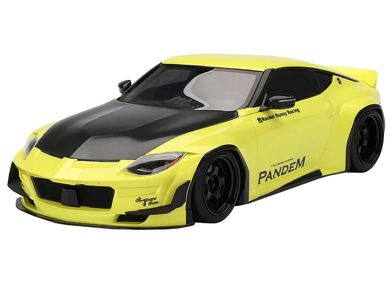 Nissan Z (RZ34) "Pandem" Ikazuchi Yellow with Matt Black Hood 1/18 Model Car by Top Speed - Nissan Models