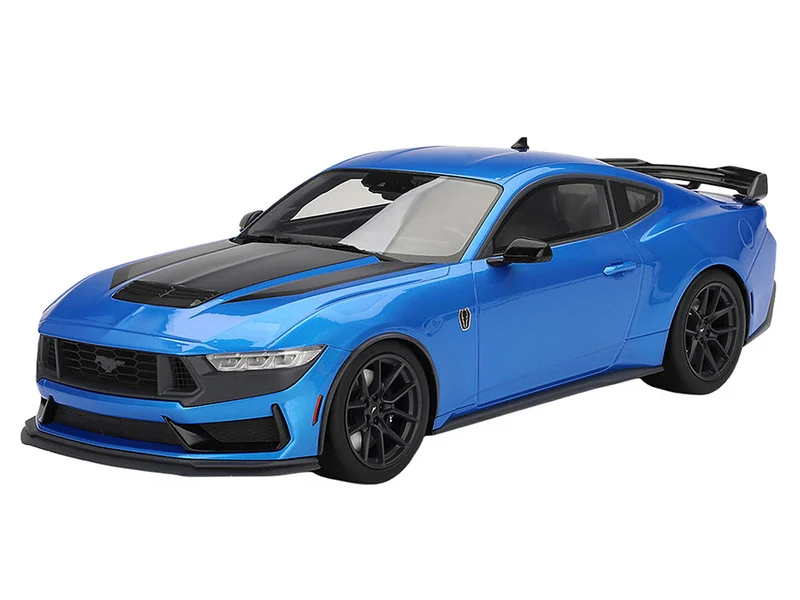 2024 Ford Mustang Dark Horse Grabber Blue Metallic with Black Hood Stripes 1/18 Model Car by Top Speed - Ford Models