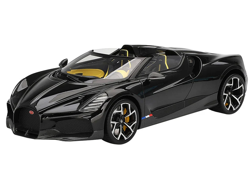 Bugatti W16 Mistral Black with Yellow Interior 1/18 Model Car by Top Speed - Bugatti Models