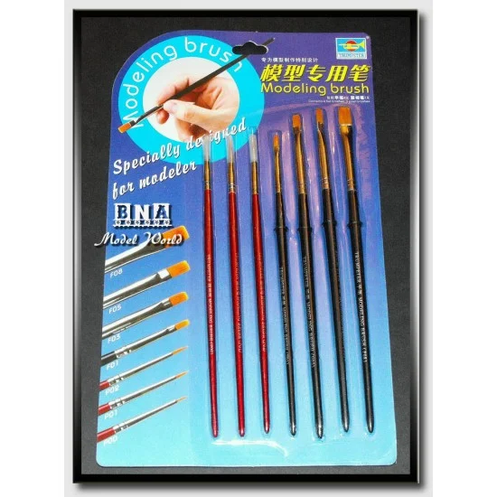 Trumpeter 09900 Modelling Brush Set (4 Flat Brushes & 3 Point Brushes) - Hobby & Model Paints